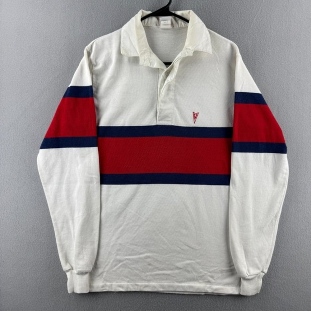 Vintage Pontiac Car Rugby Shirt Mens Large 70s 80s Cotton Blend Long Sleeve Polo